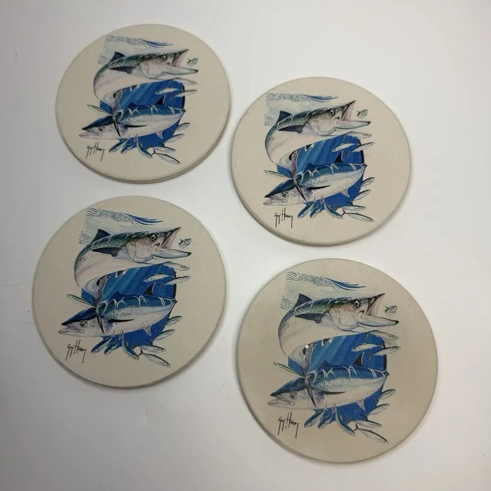 Vintage CoasterStone Guy Harvey King Mackerel Fish Set Of 4 Coaster Set New